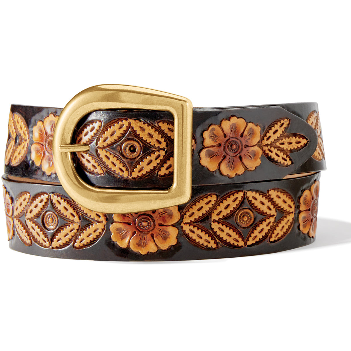 Leegin Tony Lama Sienna Rae belt with intricate floral tooling and a silver buckle, stylish Western leather belt for women.