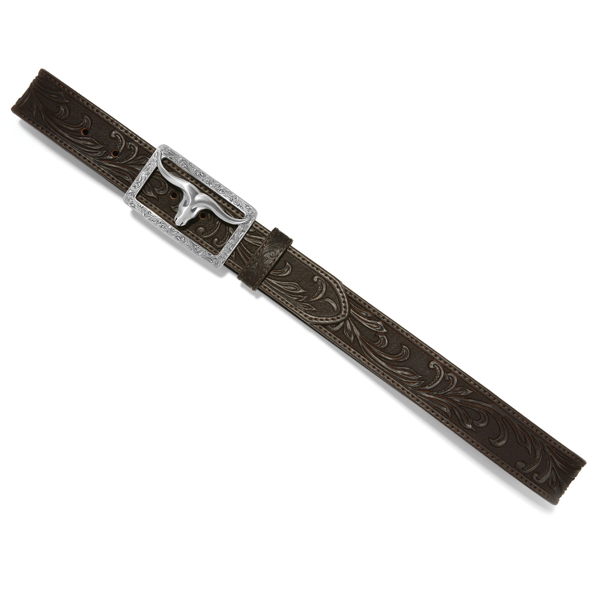 Leegin Tony Lama Stockyard Belt in leather with detailed tooling and silver buckle, stylish western belt for men.