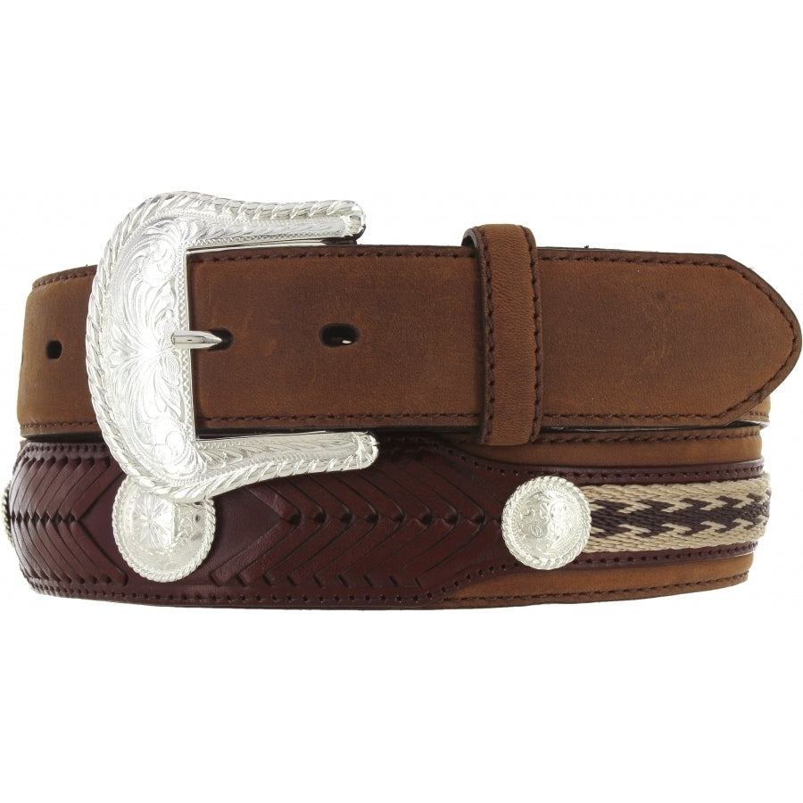 Tony Lama The Duke center applique belt with leather strap and decorative stitching, stylish western belt for men.