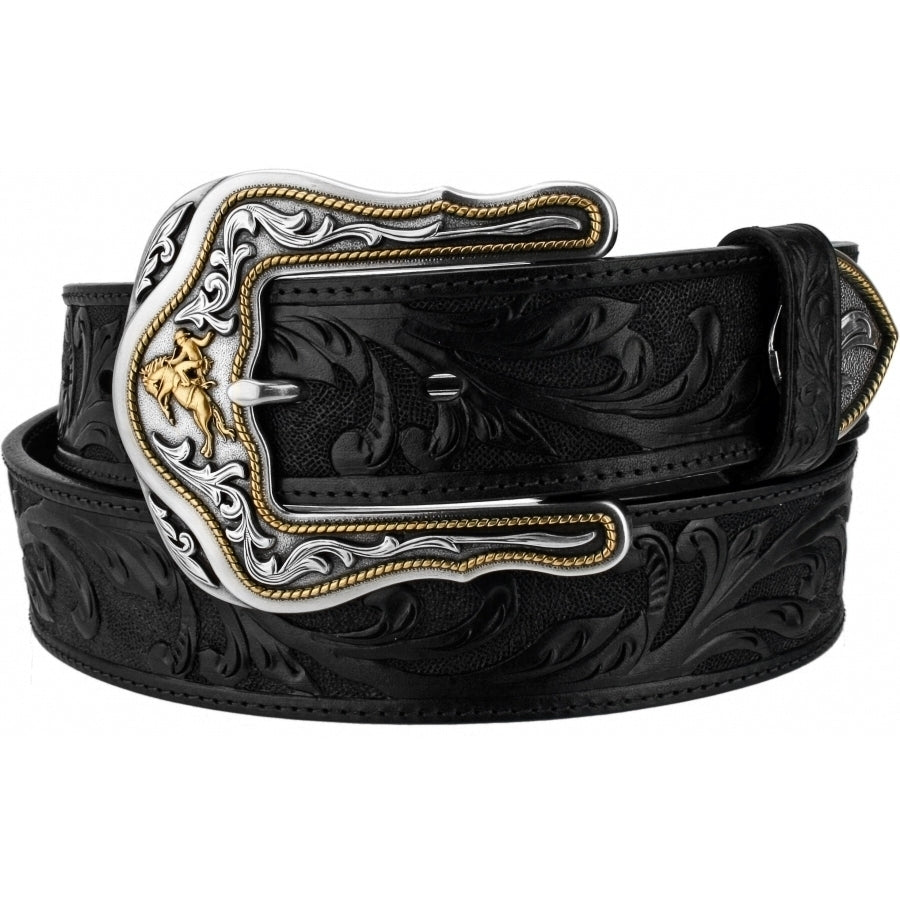 Leegin Tony Lama Westerly Ride Belt in leather with Western-style tooling and silver buckle for men.