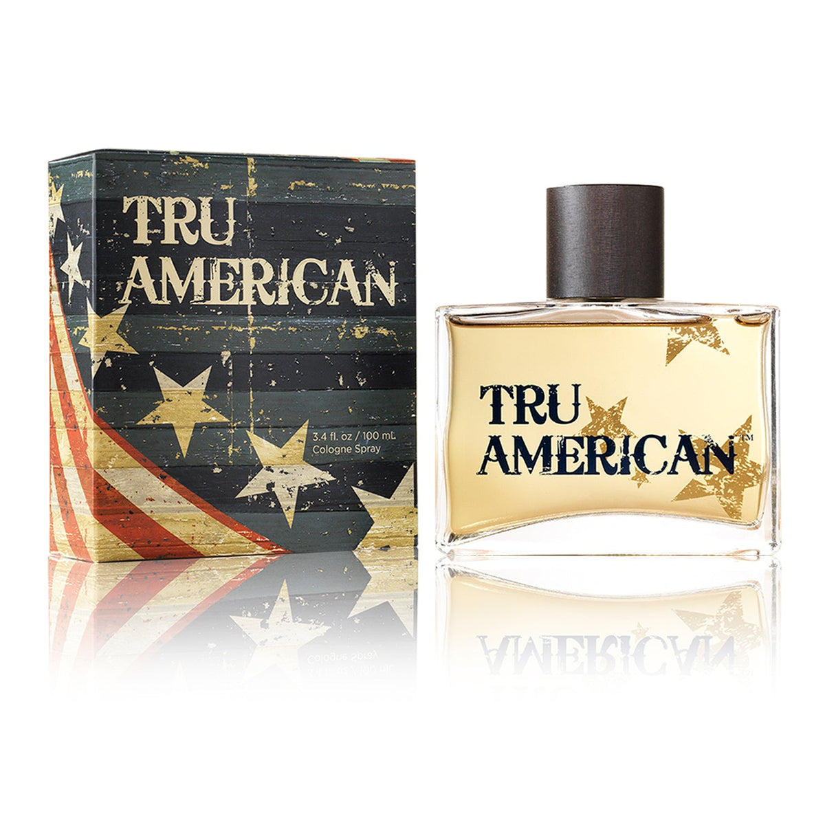 Tru American Cologne by Tru Fragrance & Beauty, a sleek bottle of men's cologne with a modern design.