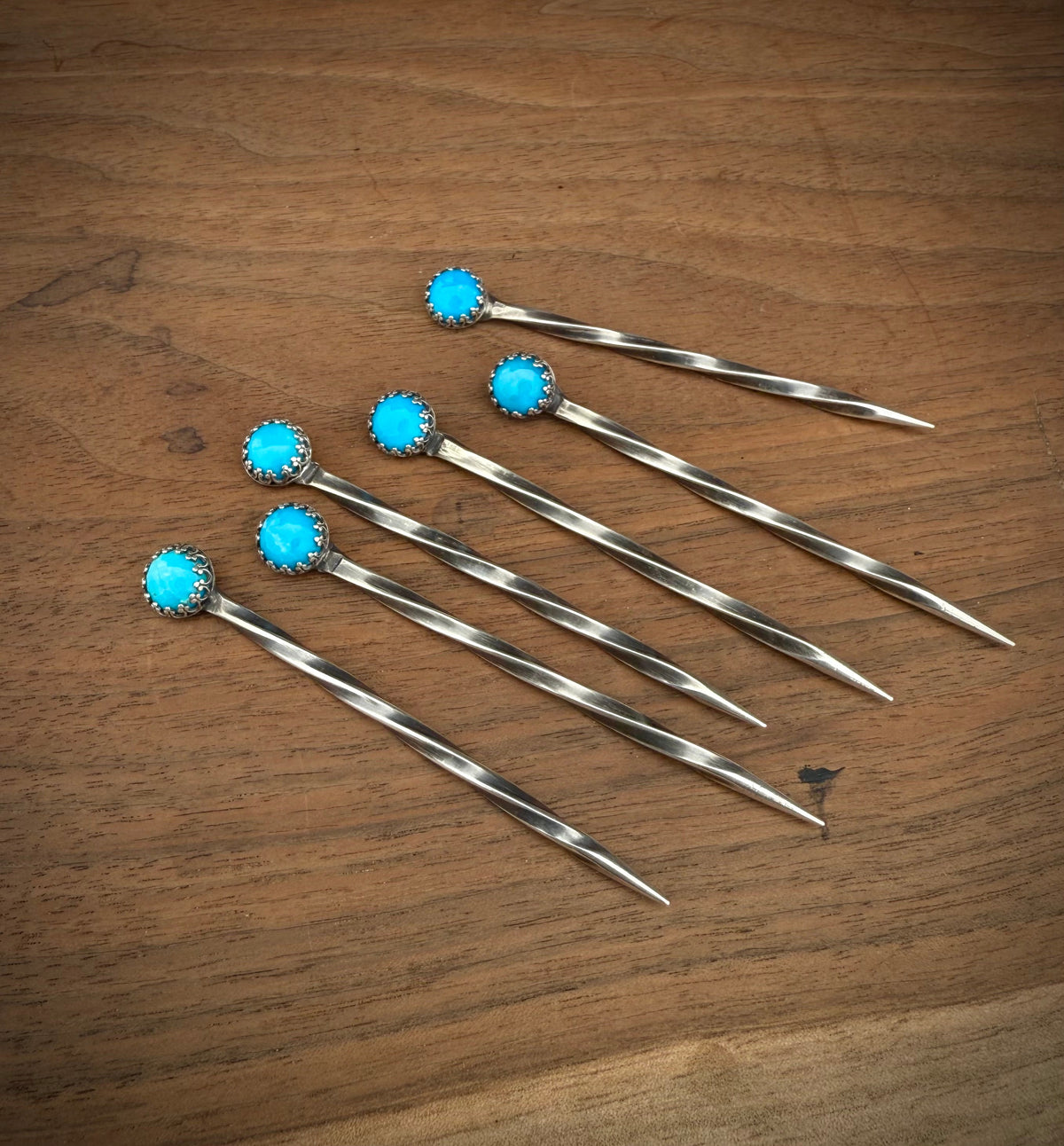 Boles Silver turquoise sterling silver cowboy toothpick hat pin with detailed turquoise and silver design.