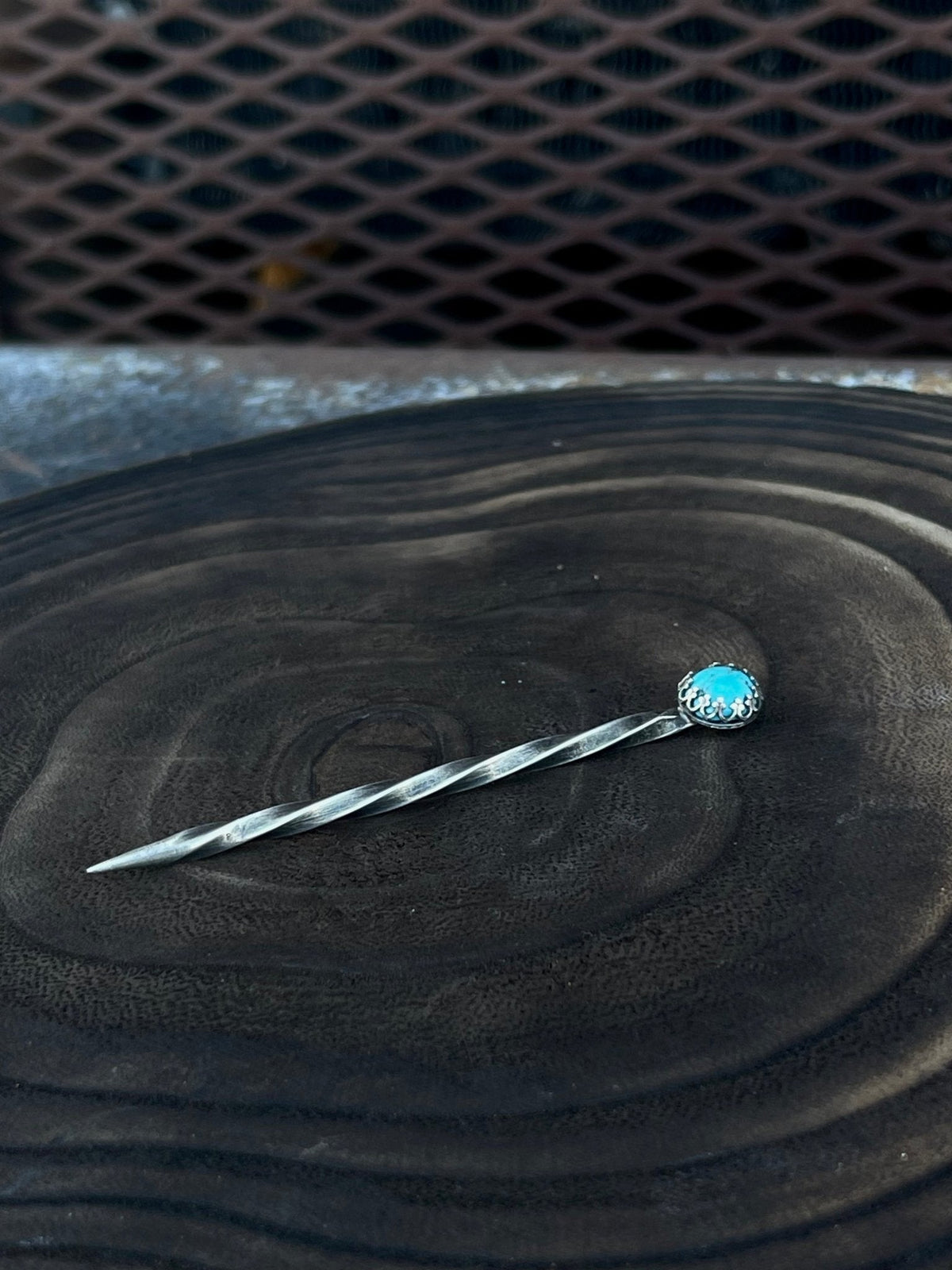 Boles Silver turquoise sterling silver cowboy hat pin with toothpick design, featuring detailed Western-inspired craftsmanship.