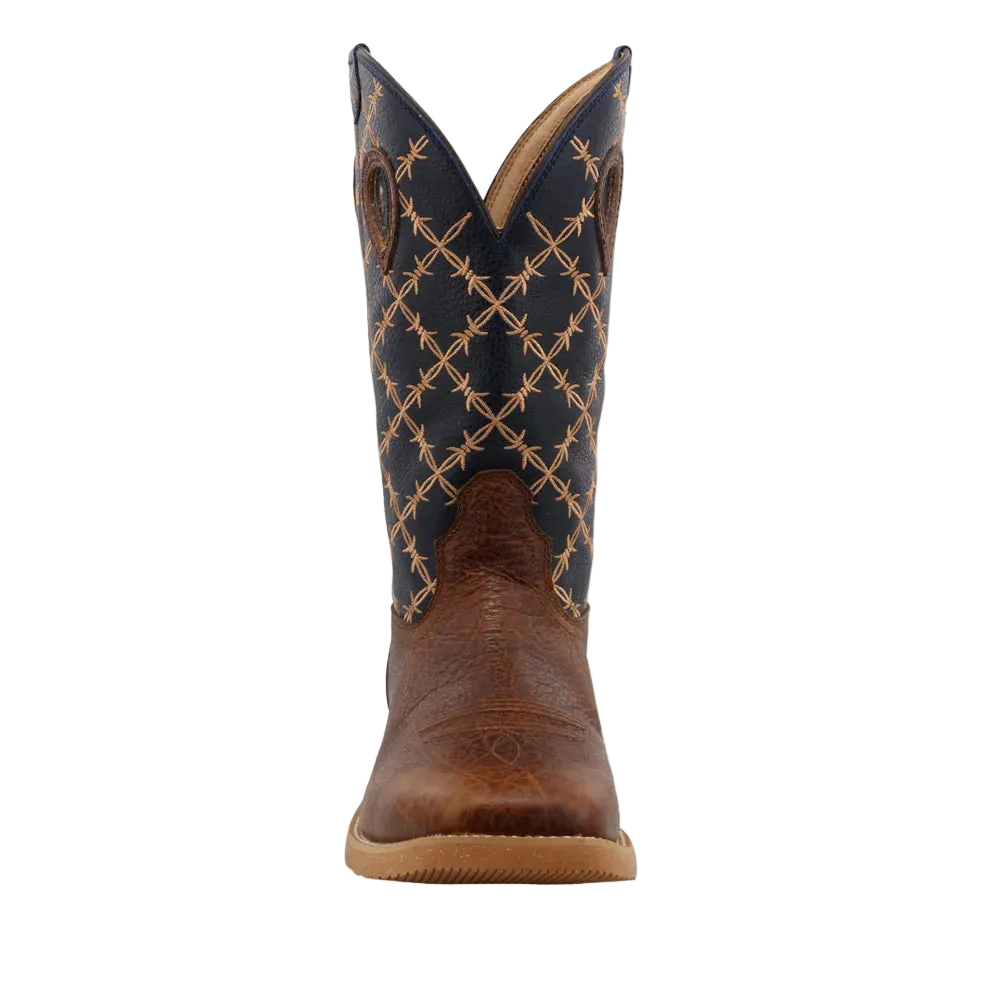 Twisted X Men's 12-inch Tech X™ boots in rustic brown and navy leather with rugged style and durable construction.