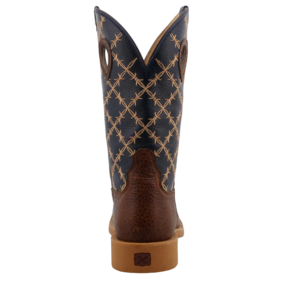 Twisted X men's 12-inch Tech X™ boots in rustic brown and navy with rugged leather construction and stylish design.