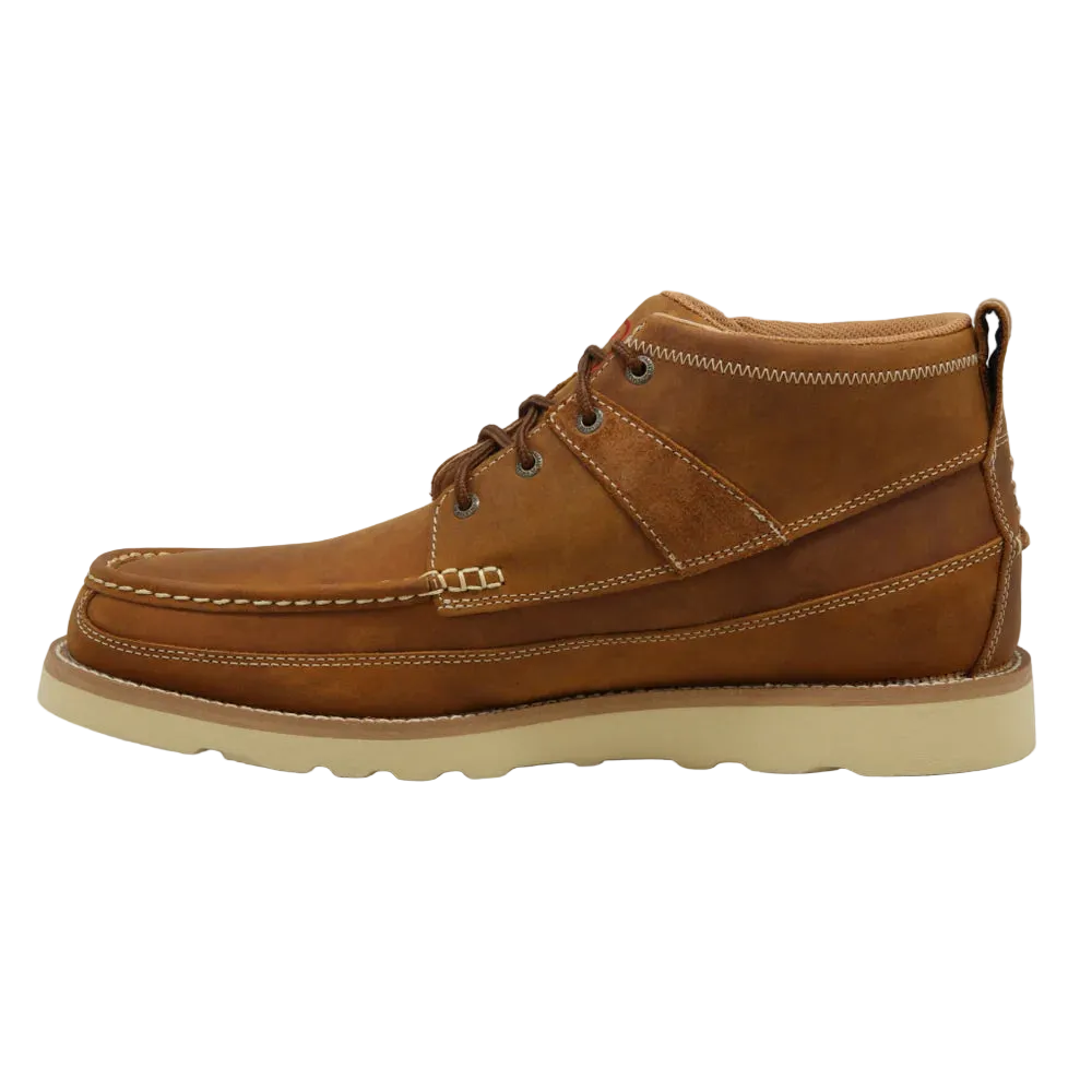 Twisted X men's 4-inch wedge sole boots in oiled saddle leather, featuring a sturdy design and Western style.