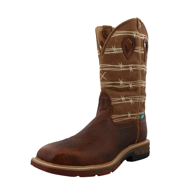 Twisted X Men's 12" Waterproof Alloy Toe Western Work Boot, Rustic Brown & Lion Tan – 3-4 front