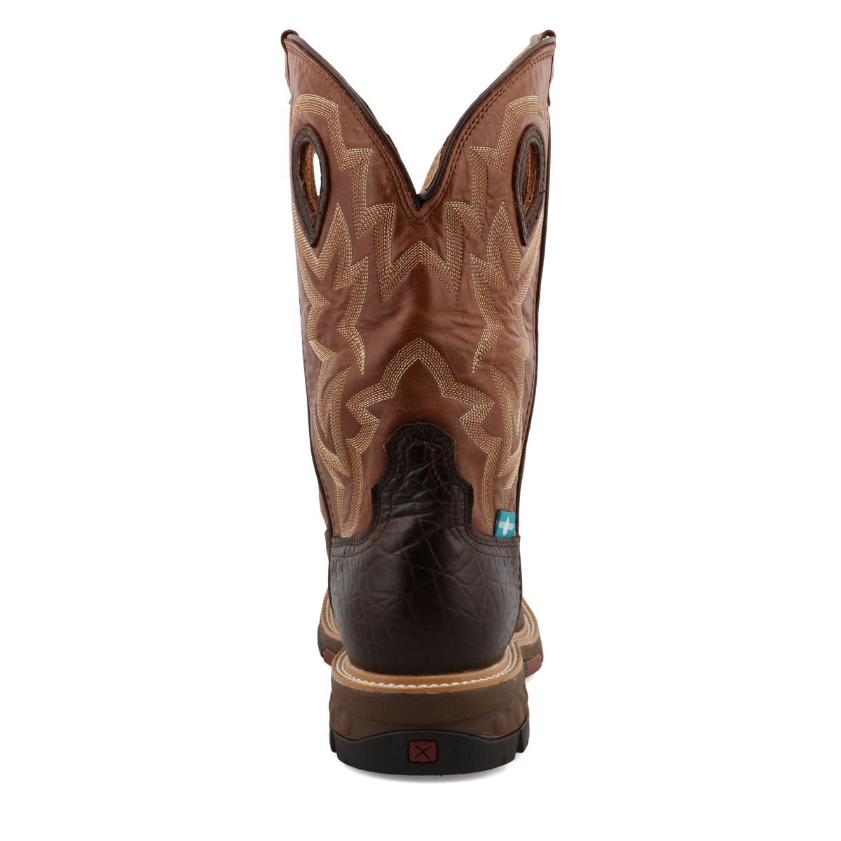Twisted X Men's 12" Waterproof Alloy Toe Western Work Boot, Smokey Chocolate & Spice – heel
