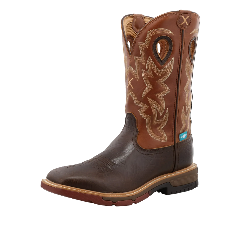 Twisted X Men's 12" Waterproof Western Work Boot, Smokey Chocolate & Spice – 3-4 front