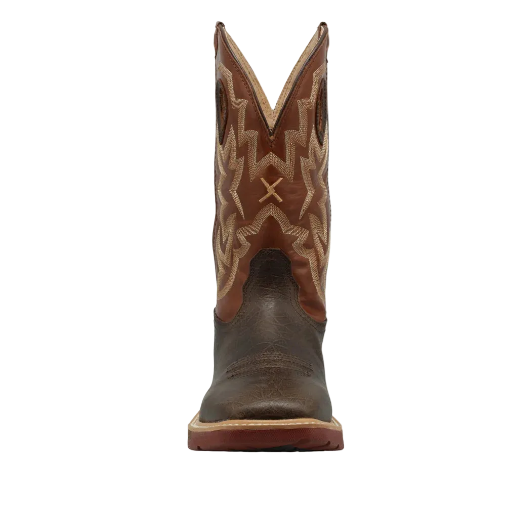 Twisted X Men's 12" Waterproof Western Work Boot, Smokey Chocolate & Spice – toe