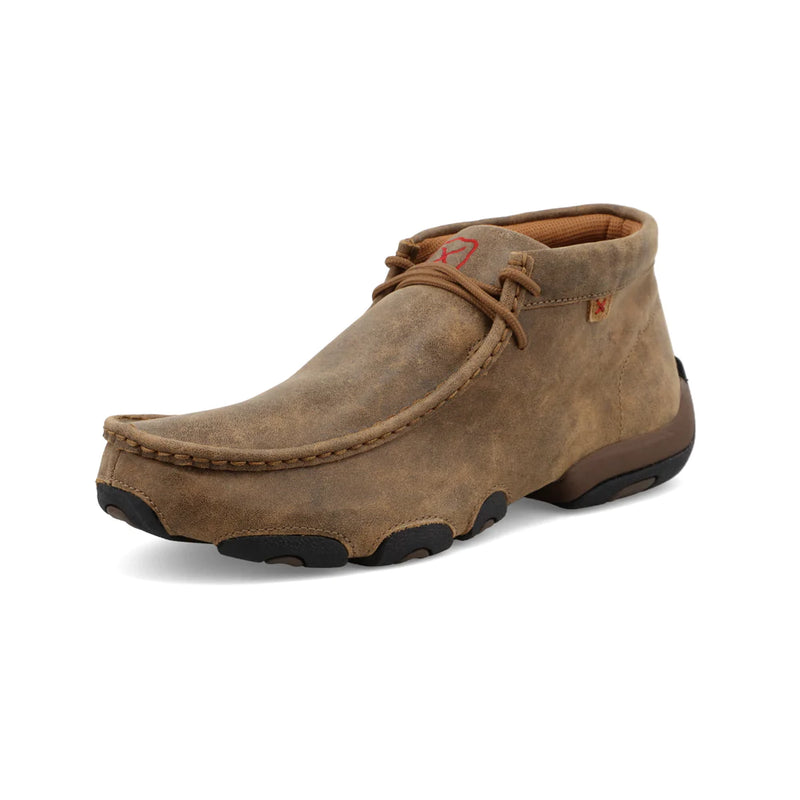 Twisted X The Original men's chukka driving moc shoes in bomber style, featuring leather construction and casual slip-on design.
