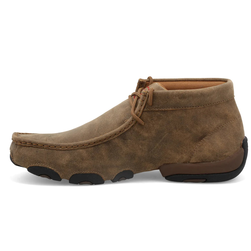 Twisted X men's Chukka driving moc in bomber style, casual shoes with leather upper and rubber sole, comfortable and stylish footwear.