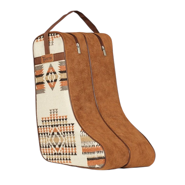 M&F Twister Southwestern Diamond Boot Bag in camel leather with southwestern pattern, designed for storing and carrying boots.
