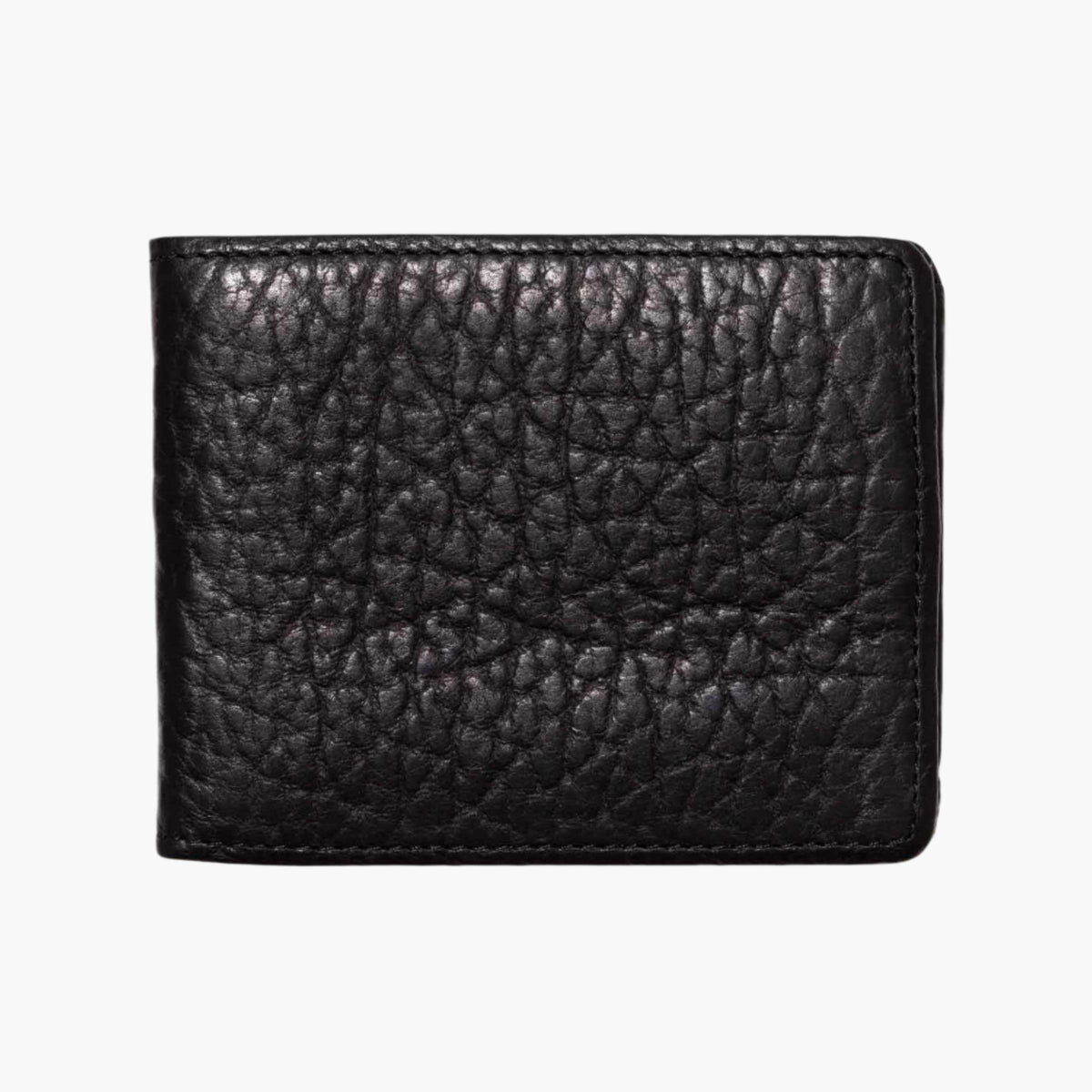 Lejon Belts vintage black bison leather bi-fold wallet with multiple card slots and cash compartment.