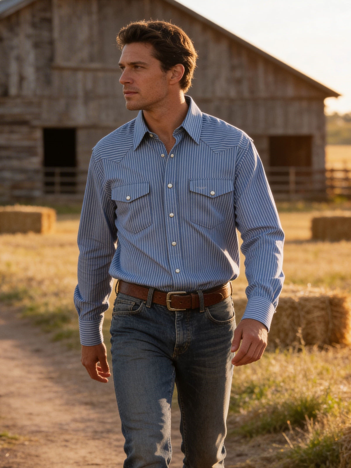 Western Classic Cheyenne Stripe long sleeve shirt by Ruddockshirts.com with snaps and a classic fit, featuring bold stripe pattern.