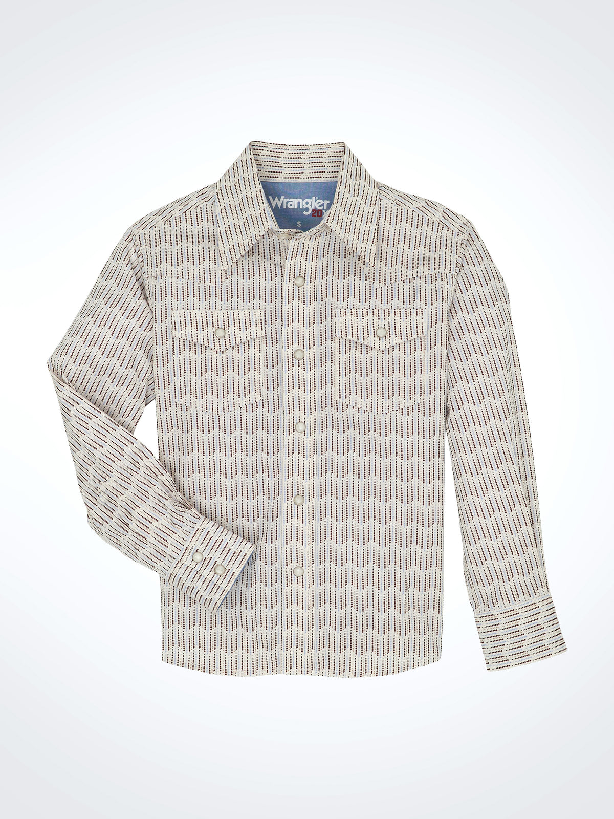 Wrangler Boys' 20X Long Sleeve Shirt, Cream Dash Print – front