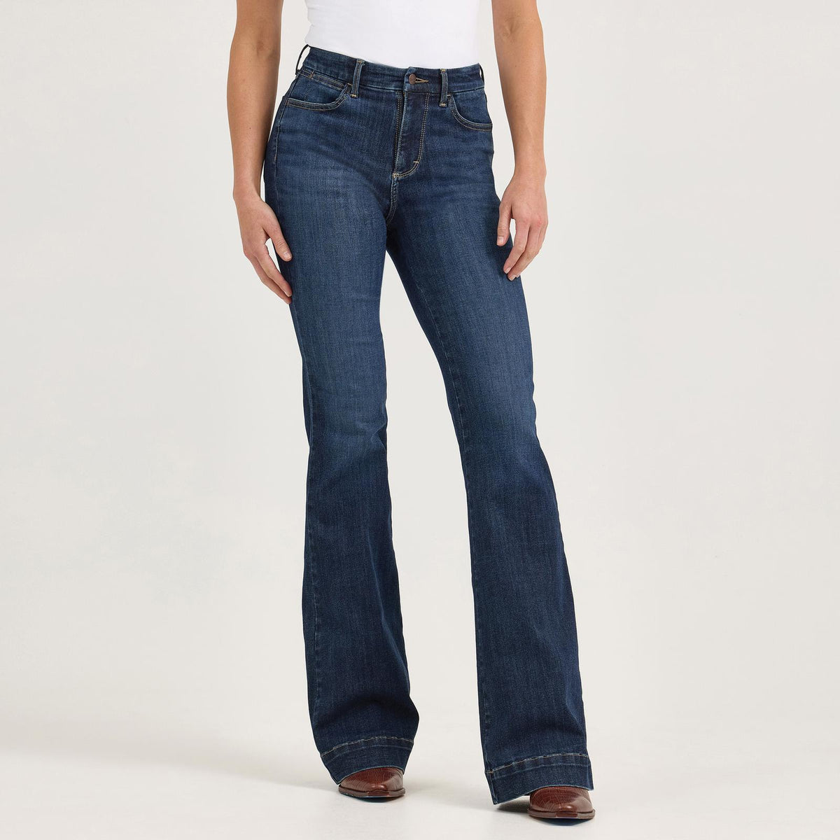 Wrangler Women's® Bespoke Trouser Jean in high rise Alexandra style, showcasing classic denim with a tailored fit and stylish design.