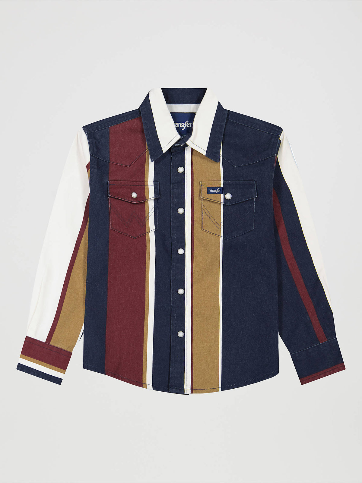 Wrangler Boys' Brushpopper Stripe Western Snap Shirt - Midnight Oak - front view