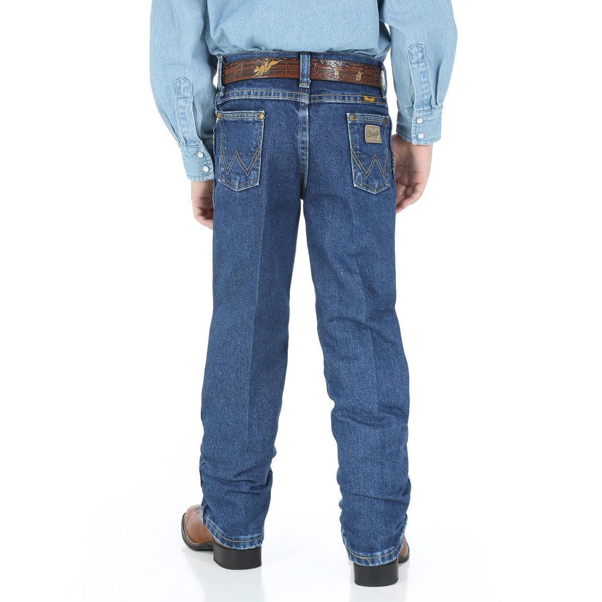 Wrangler Boys' George Strait Cowboy Cut jeans in heavy stone denim, size 1T-7, featuring classic western style and durable fabric.