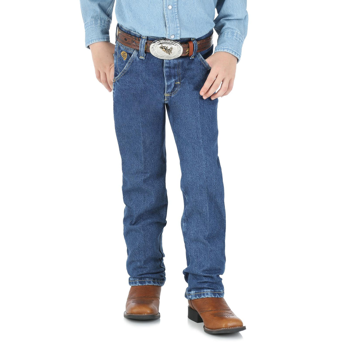Wrangler Boys' George Strait Cowboy Cut Jeans in heavy stone denim, size 1T-7, with classic fit and rugged style.