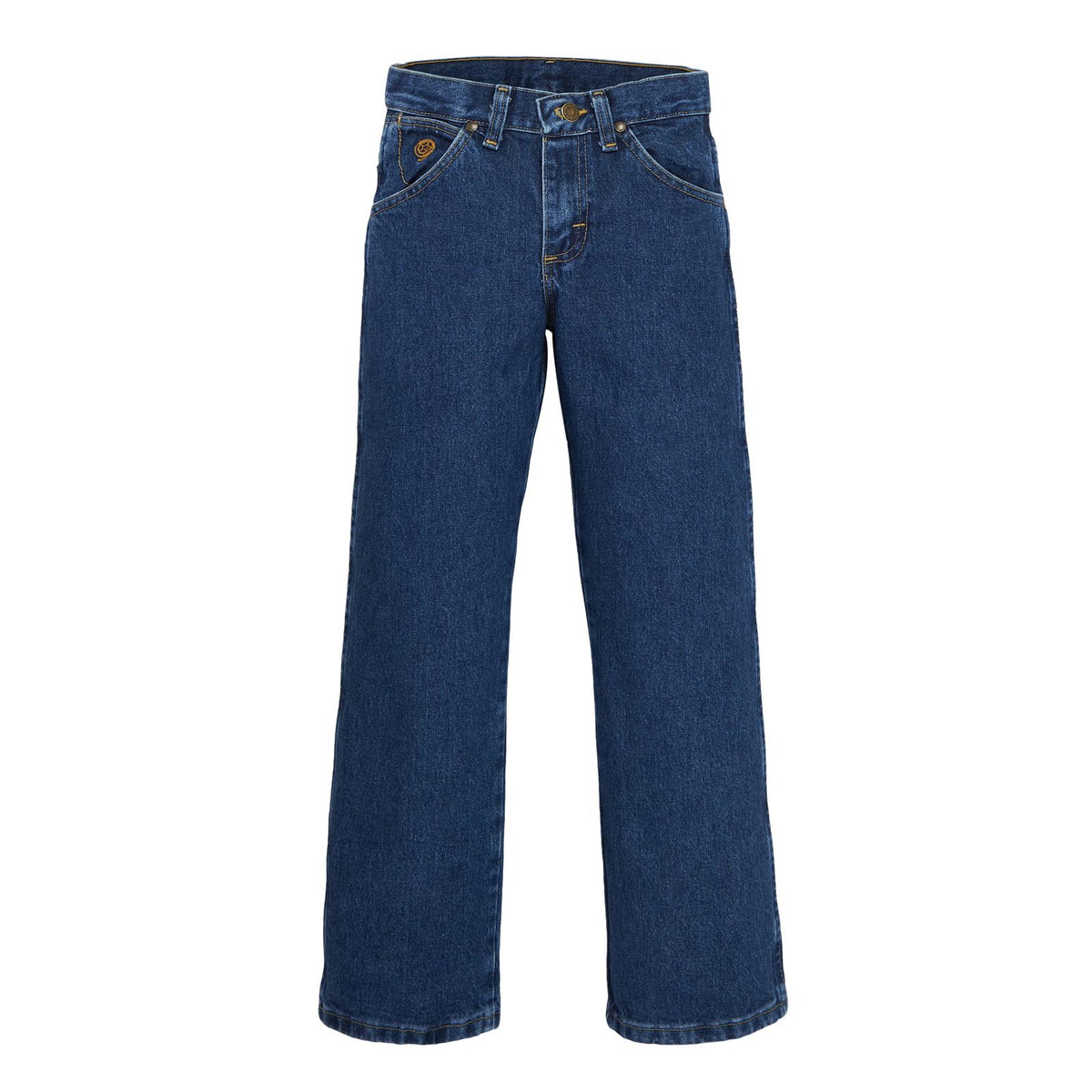 Wrangler Boys' George Strait Cowboy Cut Jeans in heavy stone denim, sizes 8-20, featuring classic denim with contrasting stitching.