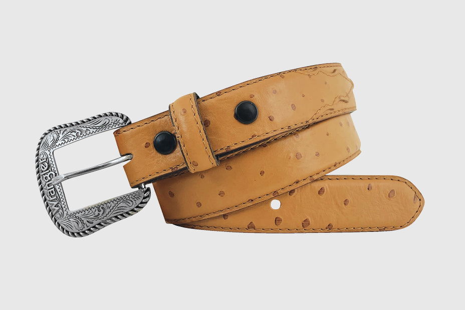 Wrangler Boys' Ostrich Print Belt, Tan – front