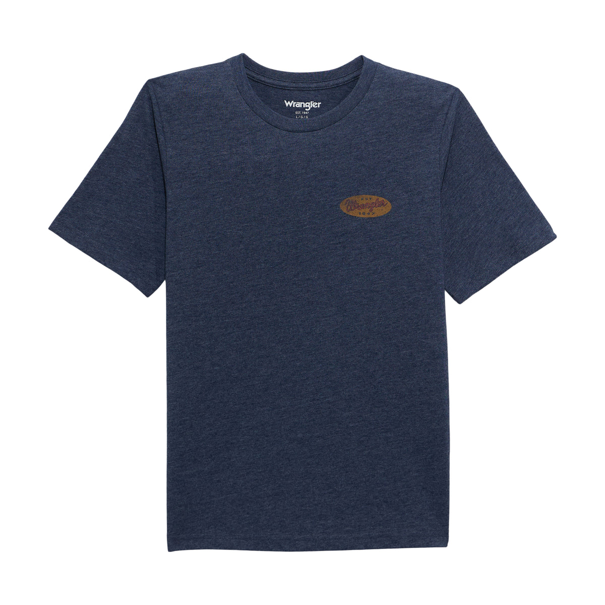 Wrangler Boys' short sleeve graphic T-shirt in dress blues heather with colorful design, casual and comfortable for boys.