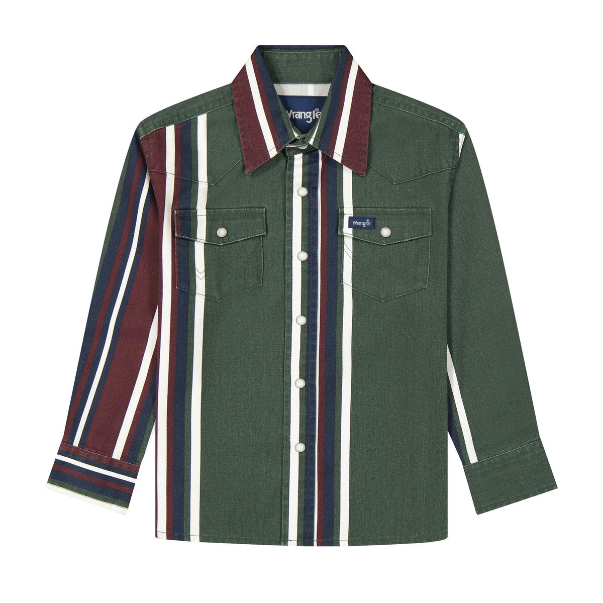 Wrangler Boys Vintage Brushpopper Stripe Shirt, Green Multi Stripe – front