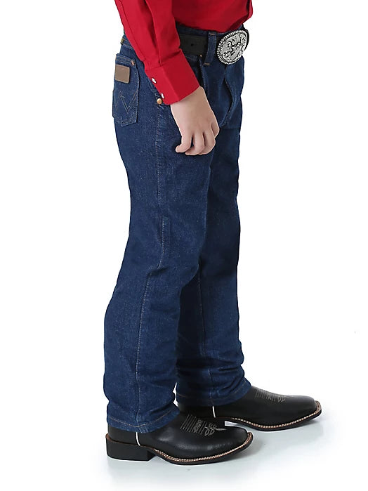 Wrangler Cowboy Cut Original Fit Boys' 8-20 Jeans, Prewashed Indigo – side on model