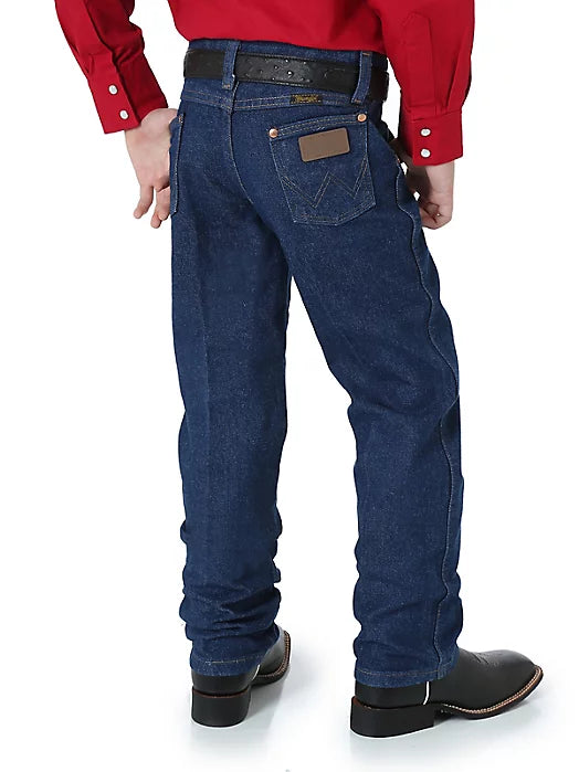 Wrangler Cowboy Cut Original Fit Boys' 8-20 Jeans, Prewashed Indigo – back on model