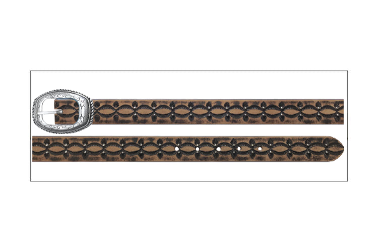 Wrangler Girls' Embossed Studded Belt, Brown – full length