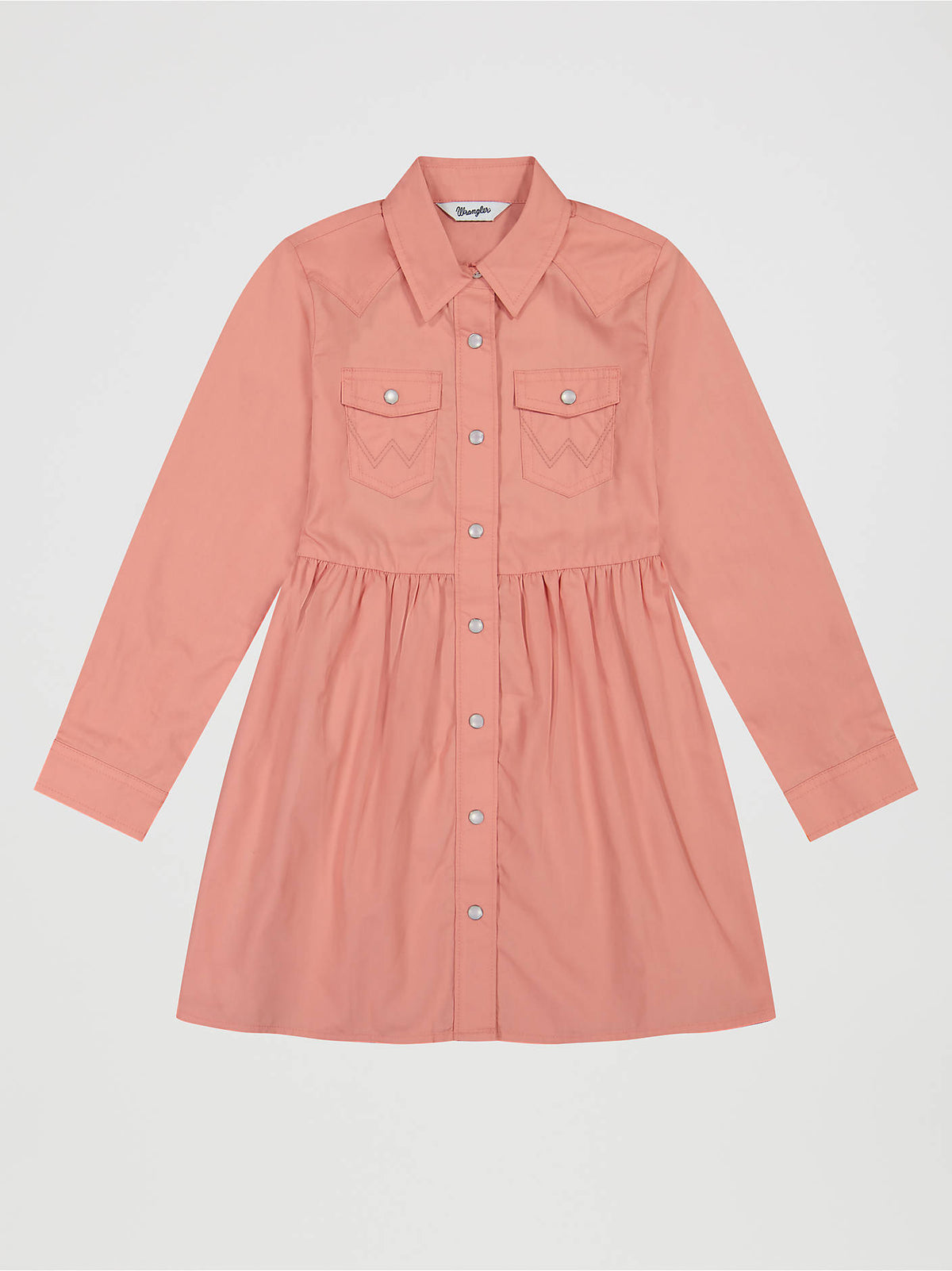 Wrangler Girls' Long Sleeve Colorwash Western Snap Dress - Pink - front view