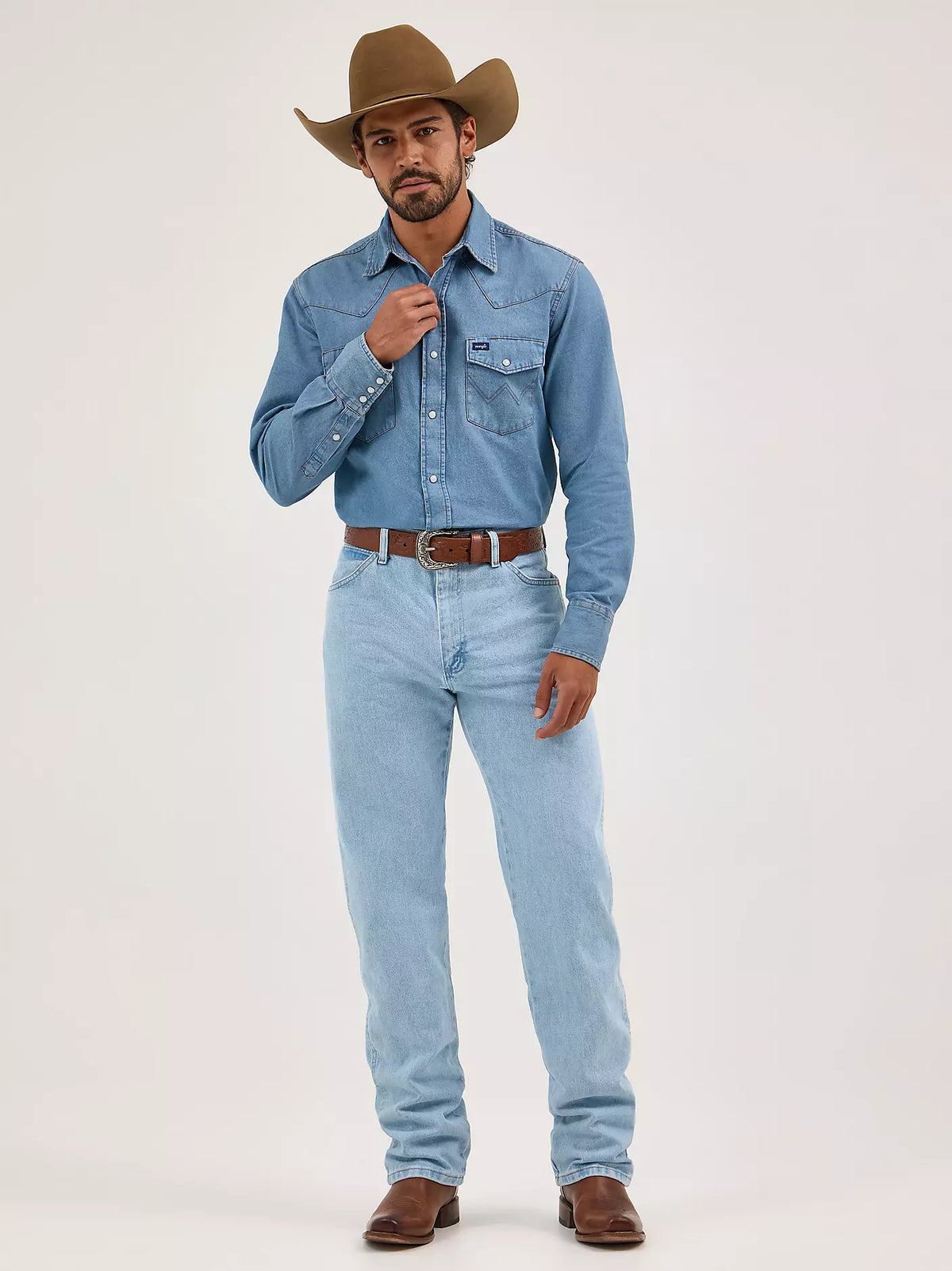 Wrangler Men's Cowboy Cut Original Fit Bleach Jeans, denim with a classic Western style and faded bleach wash.