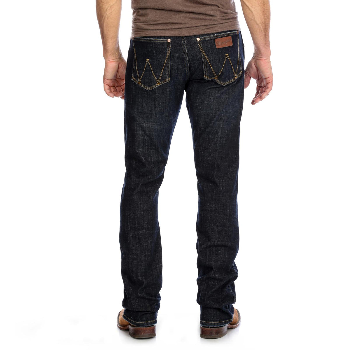 Wrangler Men's Retro Slim Boot Jean Dax in classic denim, featuring a slim fit and boot cut style.