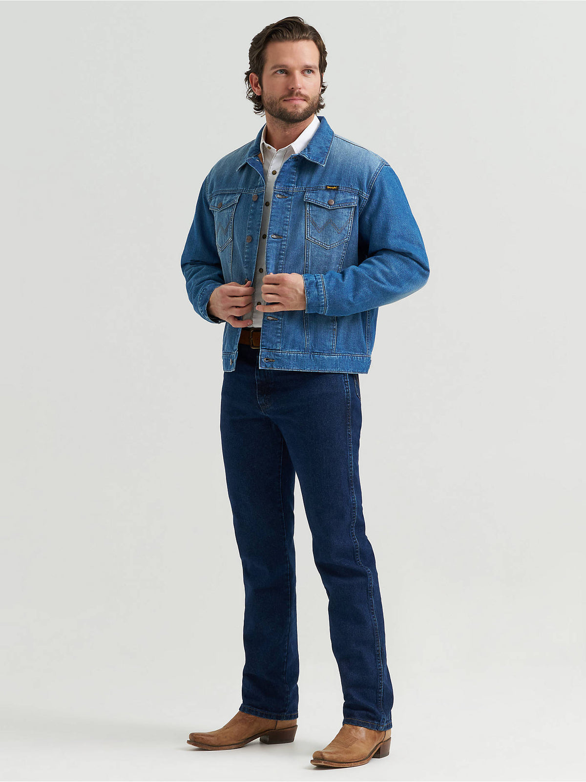 Wrangler® Cowboy Cut Flannel Lined Denim Jacket in Blue Indigo, additional product view.
