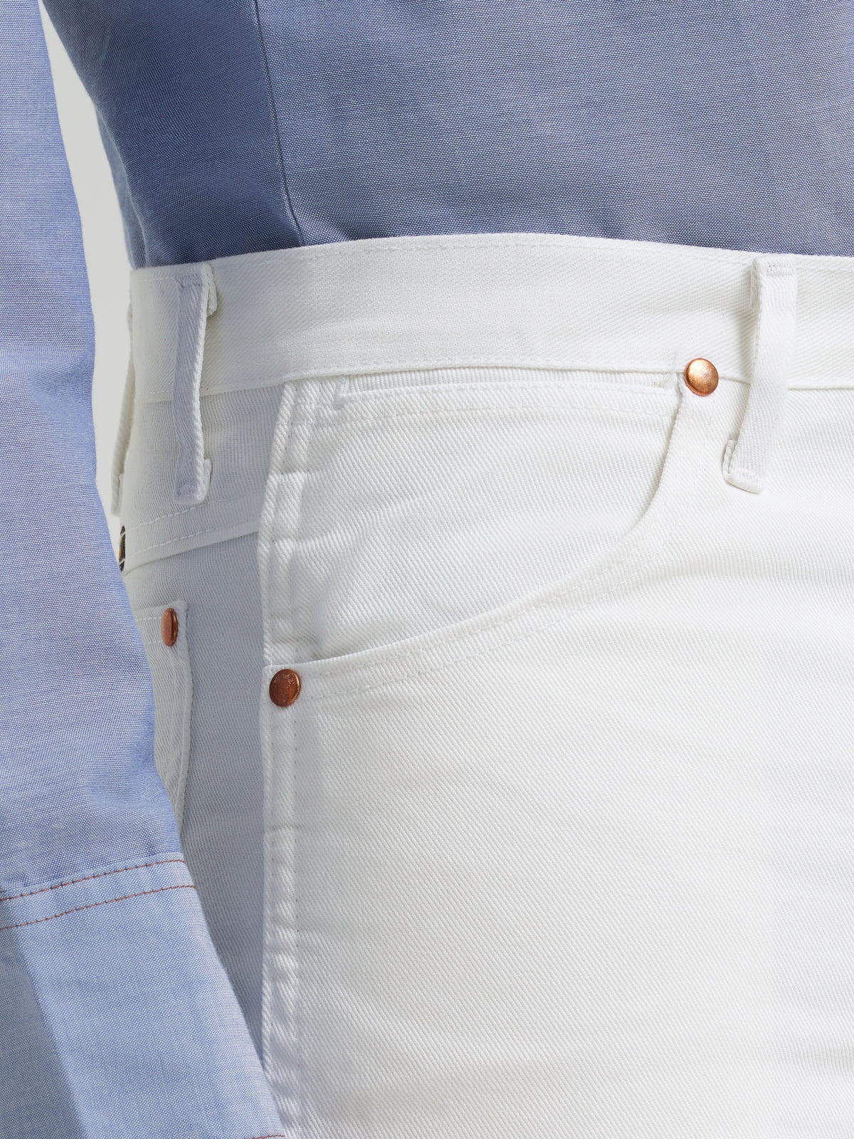 Wrangler Men's Cowboy Cut Slim Fit Jeans, White – front pocket detail