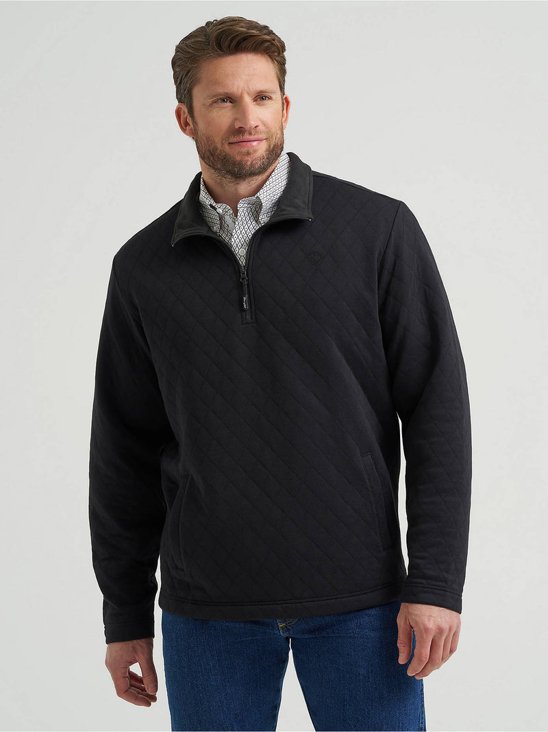 Wrangler Men's George Strait Collection Quilted Quarter-Zip Pullover, Black – front