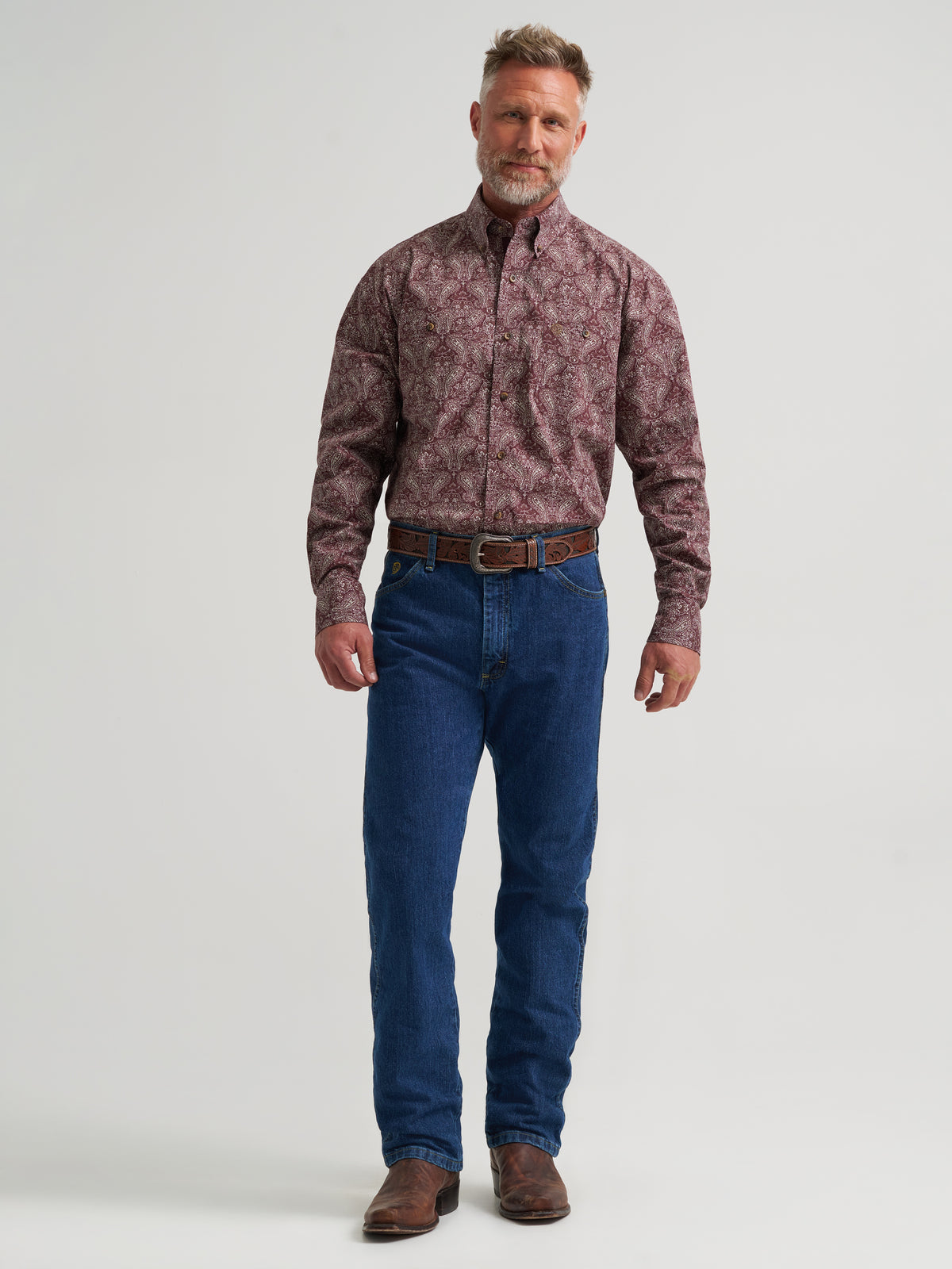 Wrangler Men's George Strait Collection Two Pocket Long Sleeve Shirt - Stretch, Burgundy – front
