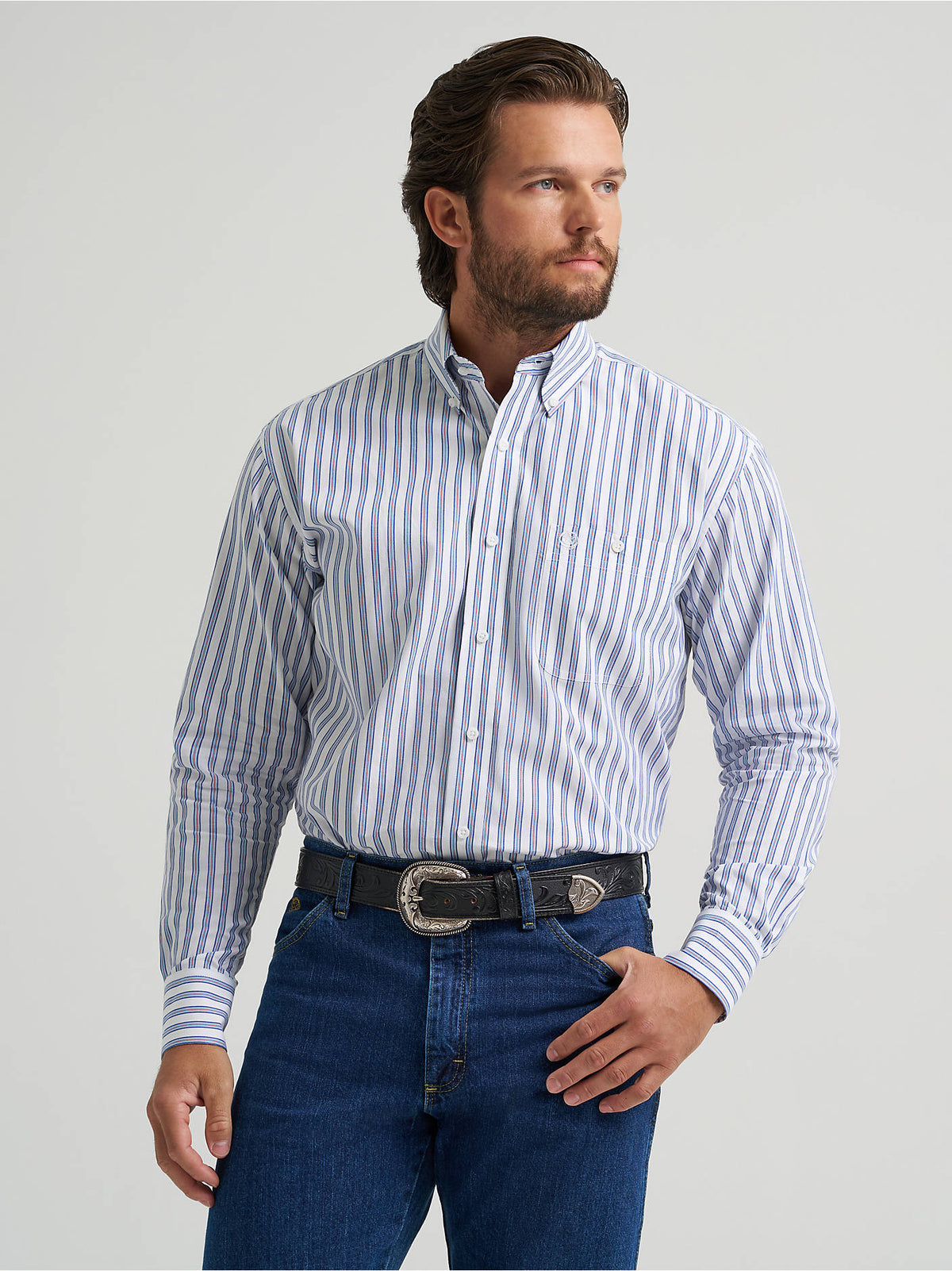 Wrangler Mens White/Blue Stripe 112379063 - view 2