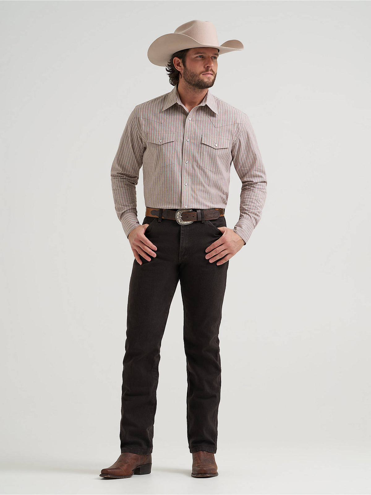 Wrangler Men's Wrinkle Resist Long Sleeve Western Snap Stripe Shirt - Cinnamon - alternate view 1