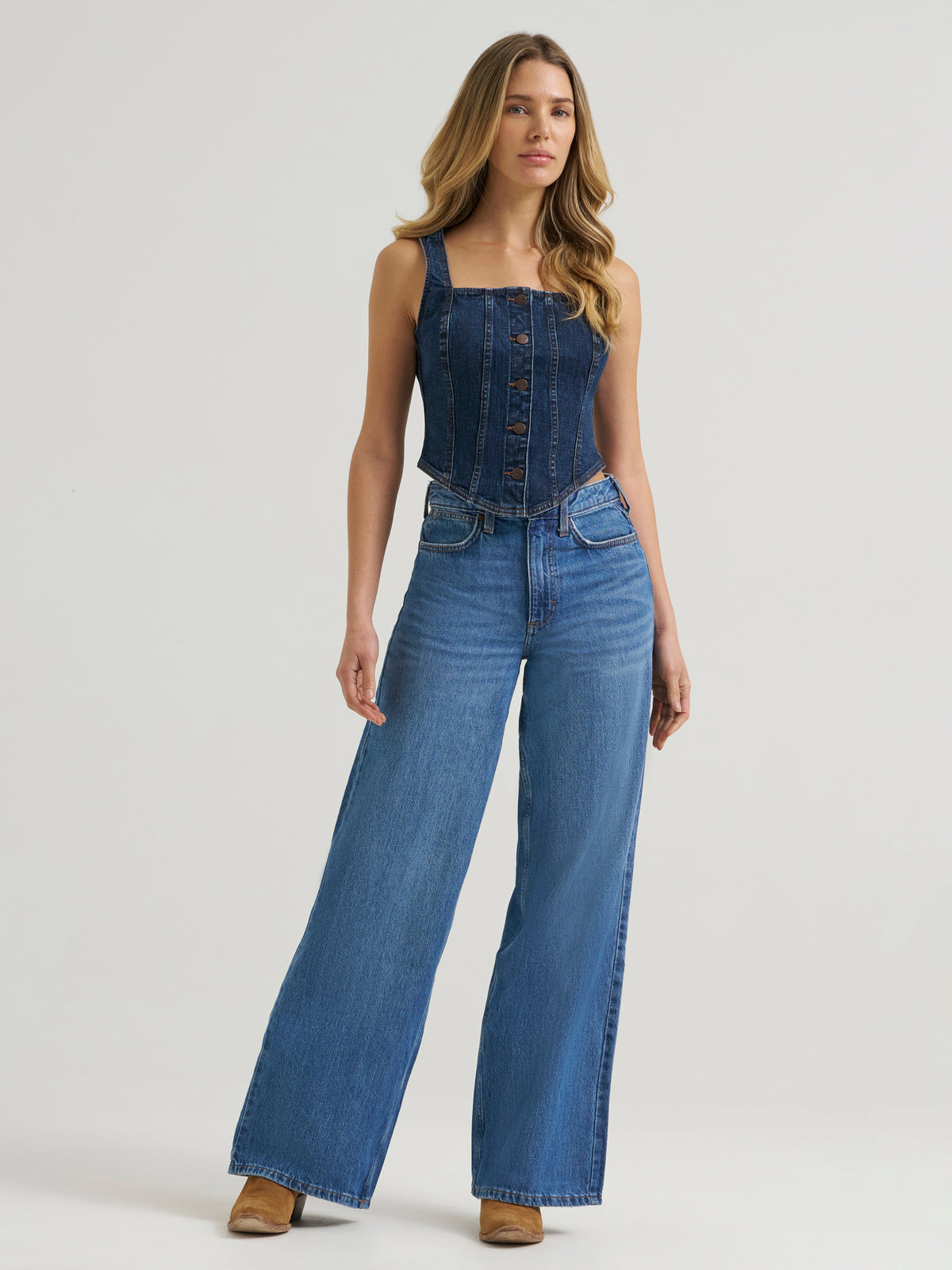 Wrangler Retro Women's Americana Denim Bustier Vest, Denim – front