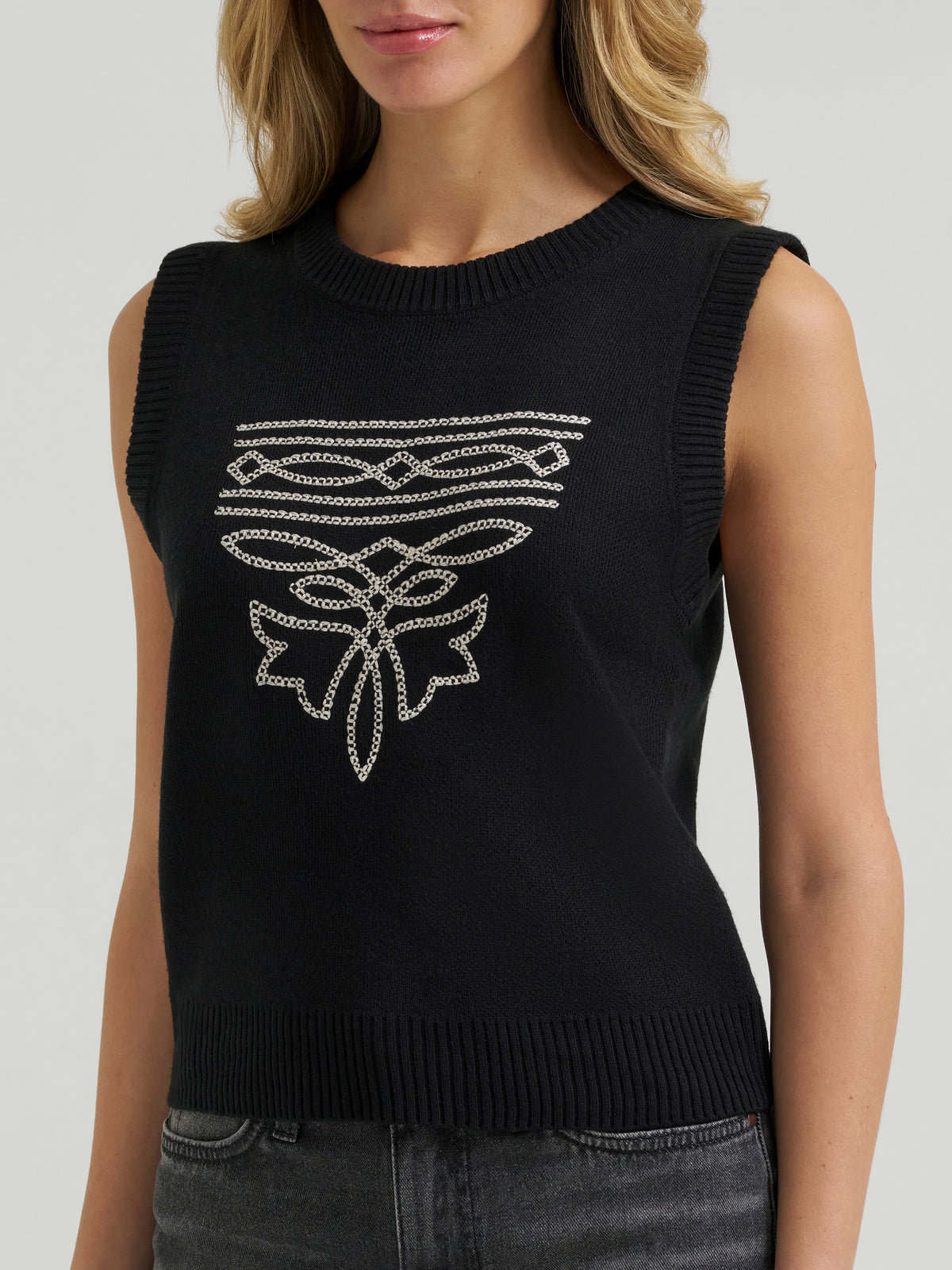 Wrangler Retro Women's Punchy Sweater Vest, Black – detail