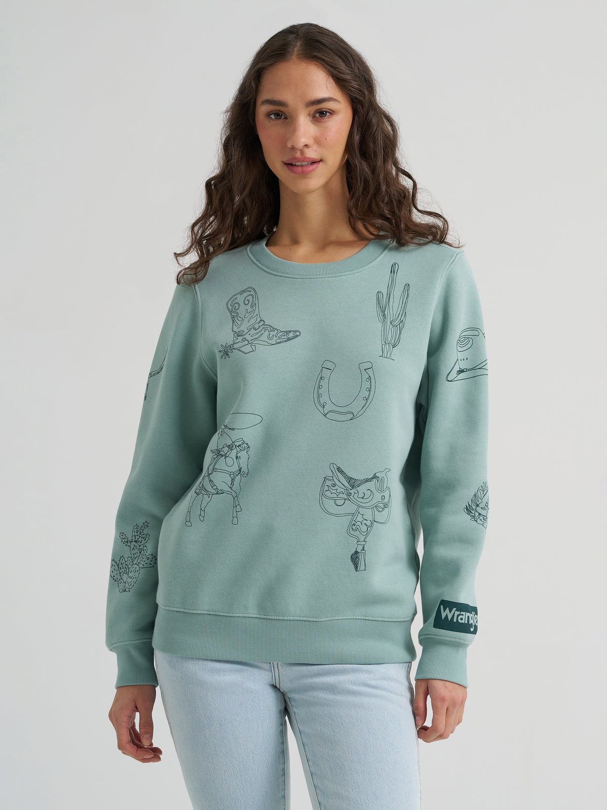 Wrangler Retro Women's Punchy Sweatshirt Crew, Blue – front waist-up