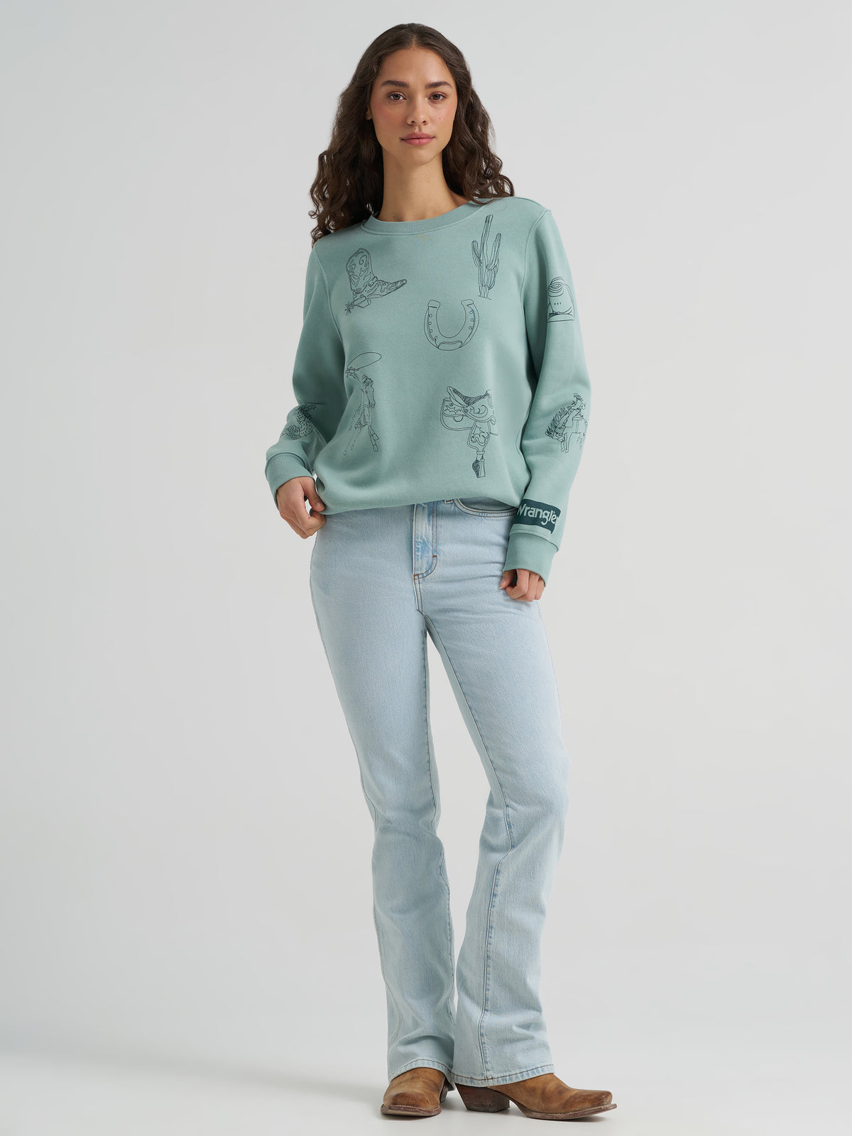 Wrangler Retro Women's Punchy Sweatshirt Crew, Blue – front