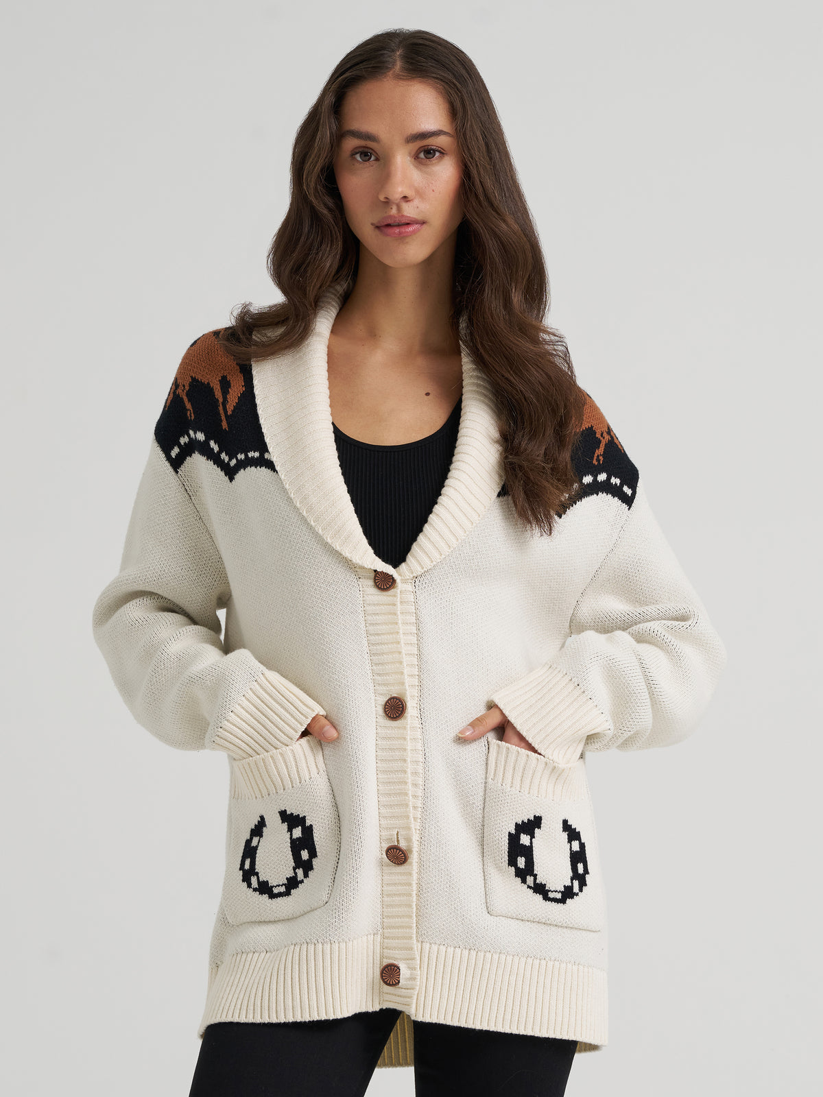Wrangler Retro Women's Vintage Sweater Cardigan, White – front waist-up