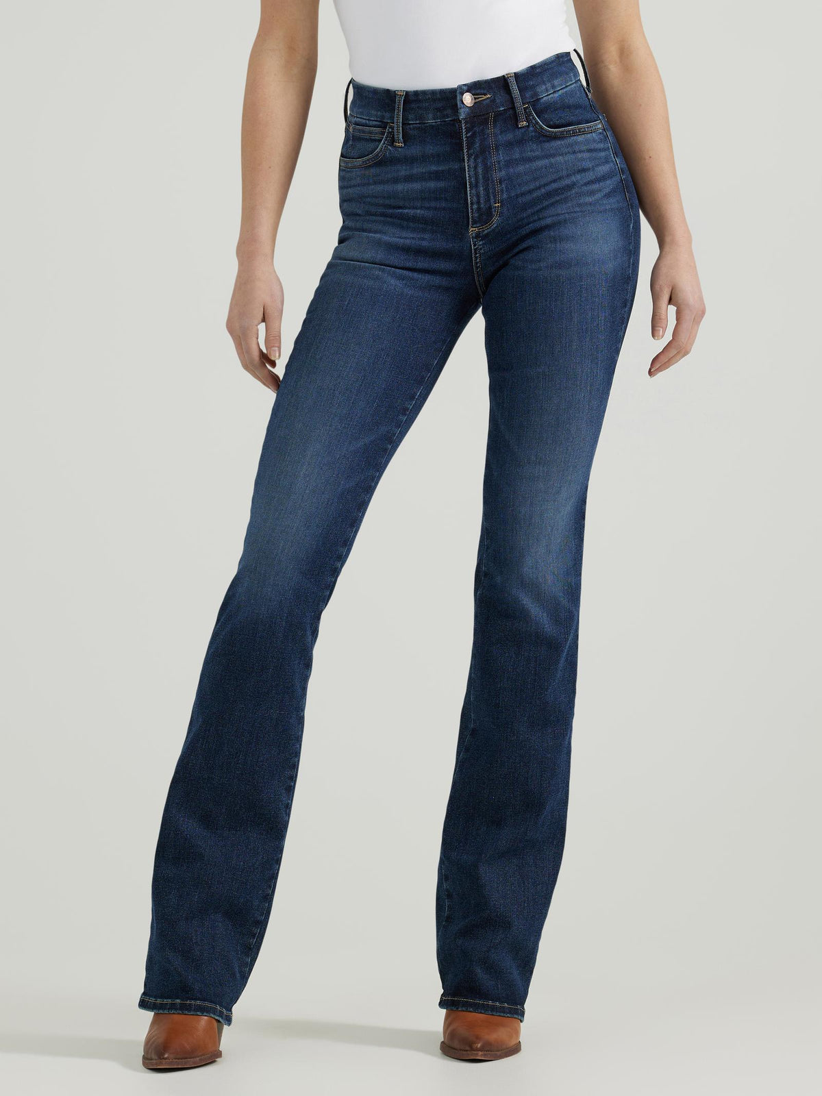 Wrangler Women's Bespoke Bootcut Jean in high-rise Lacey style, showcasing classic denim with a flattering fit.