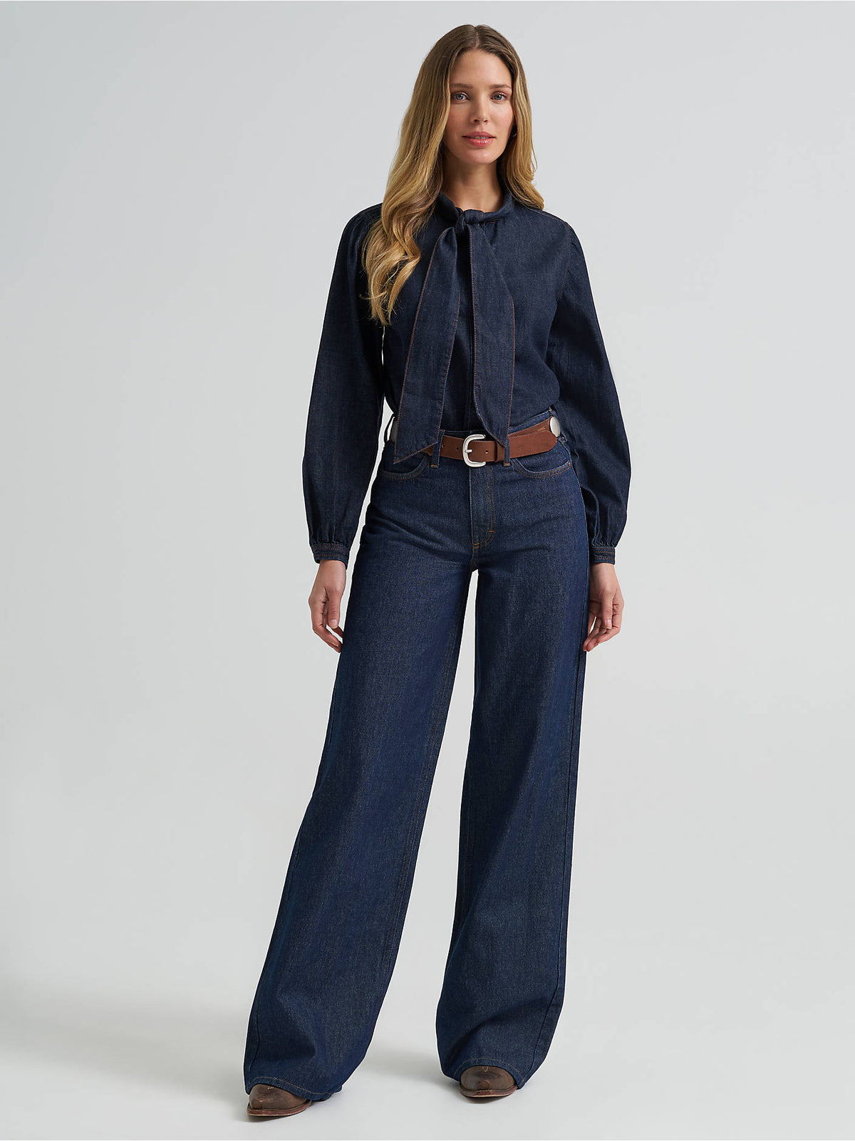 Wrangler Women's Denim Bow Snap Shirt - Denim - alternate view 1