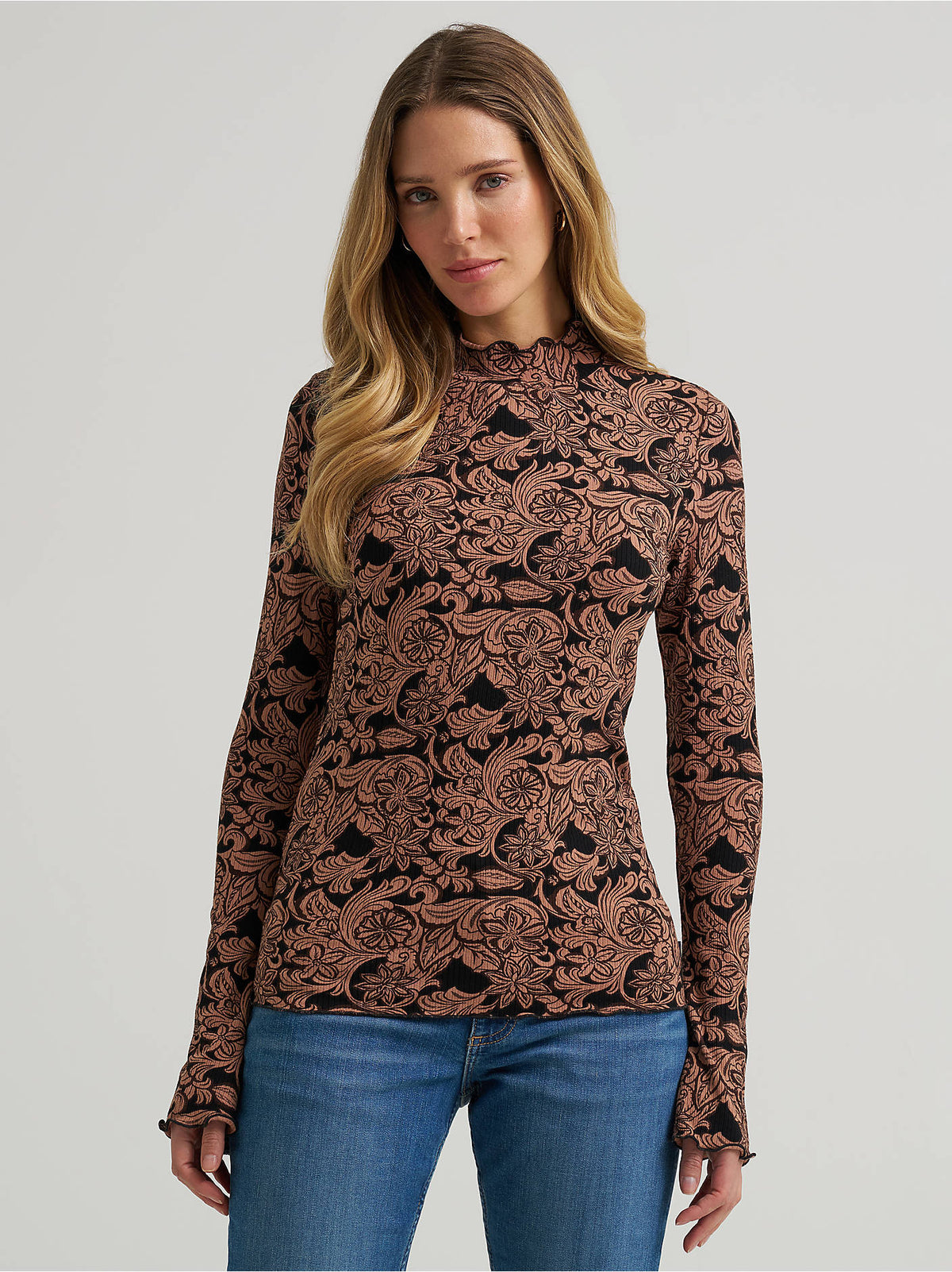Wrangler Women's Mock Neck Knit Blouse - Black - alternate view 1