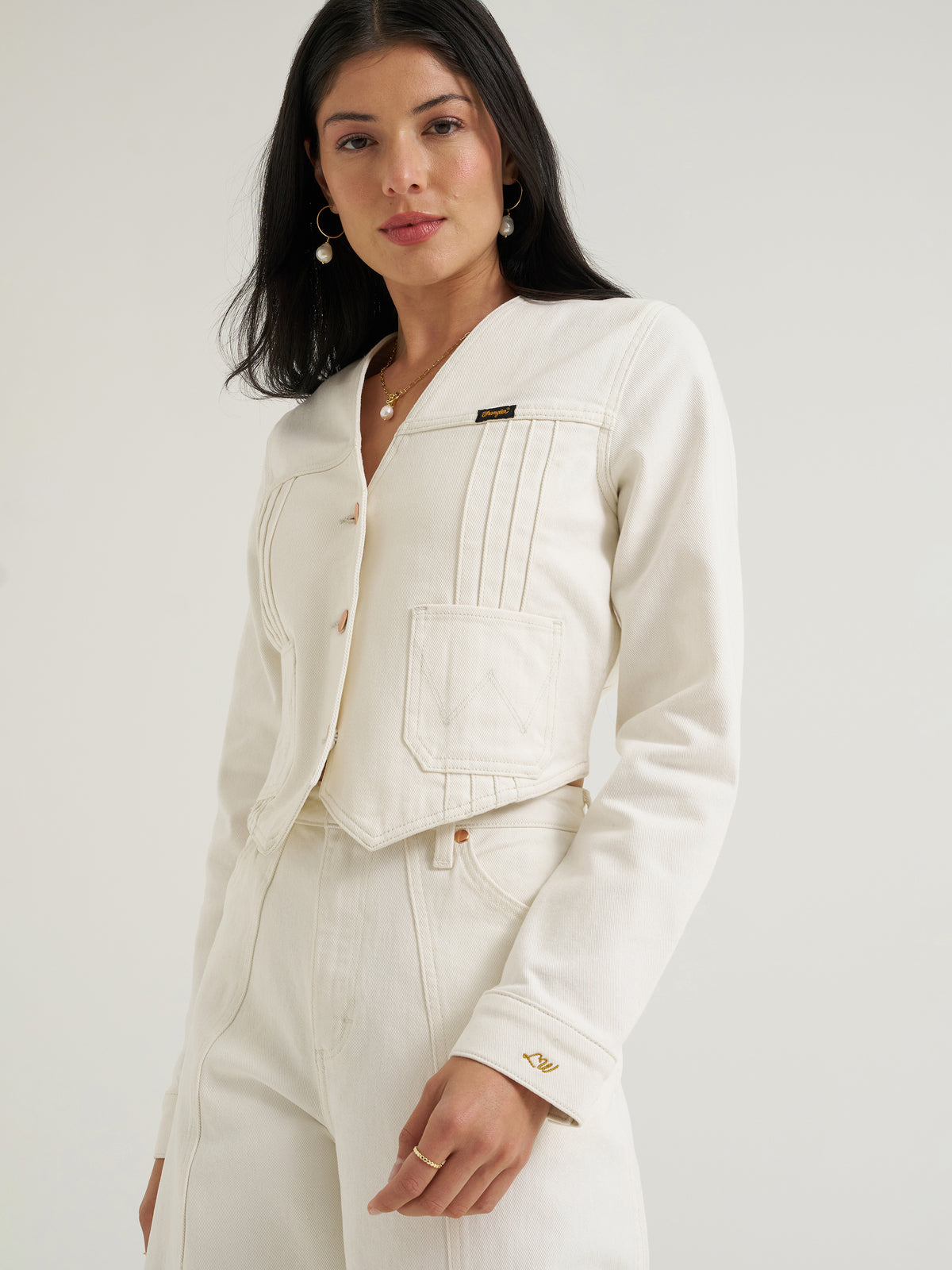 Wrangler Women's X Lainey Wilson Denim Top, White – close-up